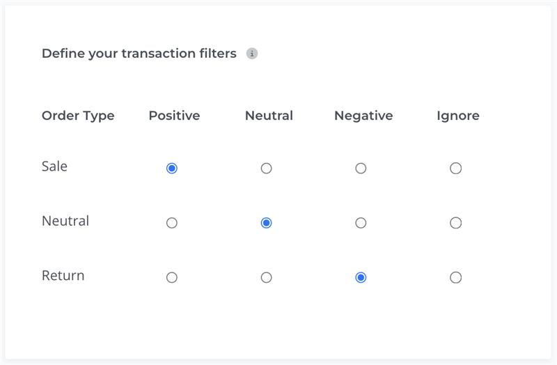 Transaction filters Order types